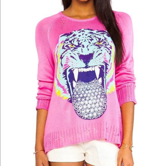 Lauren Moshi Sweaters - Lauren Moshi Revolve Helena Diamond Tongue Sweater Tiger Pink Pull Over XS